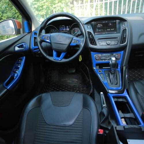 My good car Car blue Chrome Steering Wheel Trim Inner Door Handle Bowl Box Air Vent Cover Sticker for Ford Focus 3 4 MK3 MK4