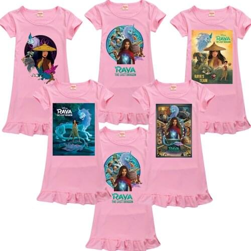 Girls Nightgown Raya and The Last Dragon Ice Silk Pajamas Summer Kids Nightdress Cartoon Baby Raya Sleeping Dress Homewear