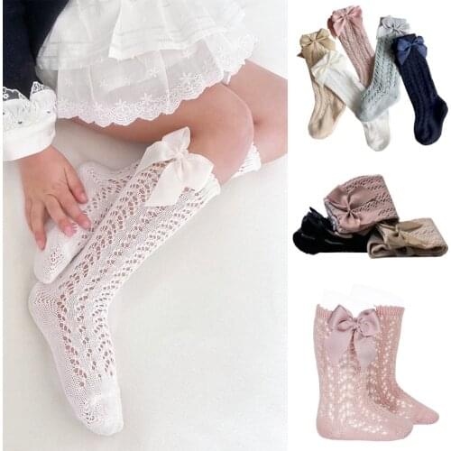 0-5Years Summer Baby Socks With Bow Toddlers Girls Long Sock Knee High Soft Cotton Hollow Out Kids Socks Mesh Girl Princess Sock