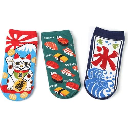 2018 New Women Cotton Socks Cartoon Lucky Cat Cute Kittens Short Socks Japanese Fashion Creative Funny Socks Slippers