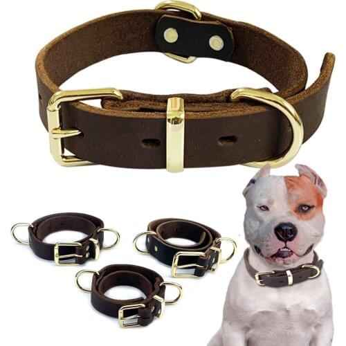 PetCloud Genuine Leather Dog Collar Durable Cowhide Pet Collar For Puppy German Shepherd Labrador Pit Bull Medium Large Dogs