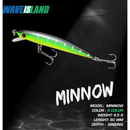 WAVEISLAND 2021 Minnow Baits Fishing Lure Slowly Floating Topwater Lures 9cm 6.5g Mino Pesca Saltwater Bait Metal Double Hooks