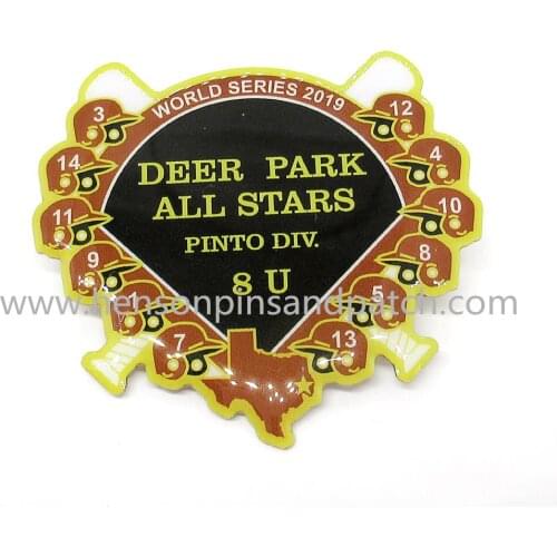 Custom bronze offset printing with epoxy all star baseball pin badge