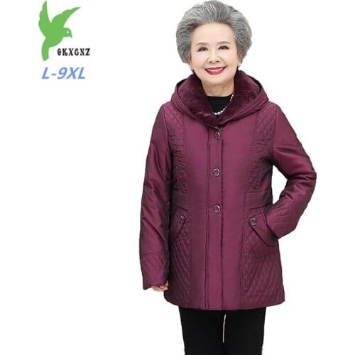 2019 Winter Plus size L-9XL down jacket elderly women thicken white duck down coats fur collar hooded parka female oversize G678
