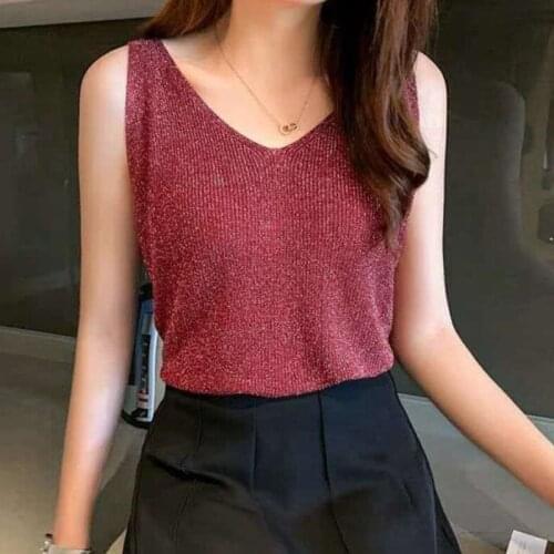 Sexy V Neck Sleeveless Vest T Shirt Sexy Knitted Top Tank Women Summer T Shirt Ladies Slim Strap Short Tops