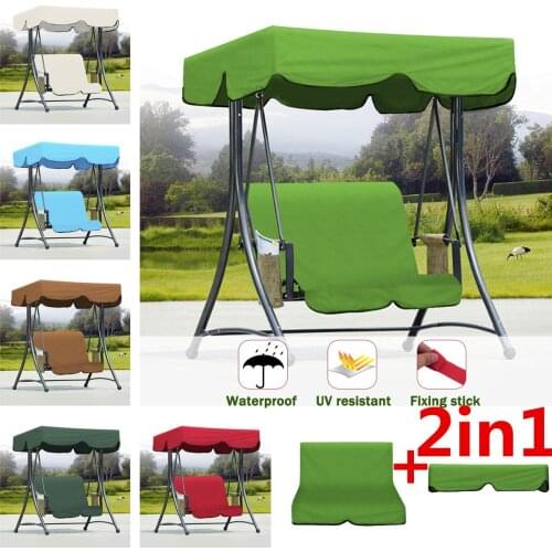 Waterproof Top Cover Canopy Replacement Summer for Garden Courtyard Ourdoor Swing Chair Hammock Canopy + 2 Chair Cushion Cover