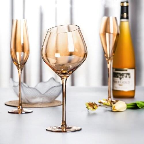 Glass Goblet European Amber Crystal Champagne Cocktail Glass Water Ware Bar Decoration Household Kitchen Supplies Drinkware