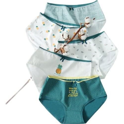 LANGSHA 5Pcs Womens Panties Soft Cotton Women Lingerie Seamless Female Briefs Breathable Cute Print Young Girls Underwear