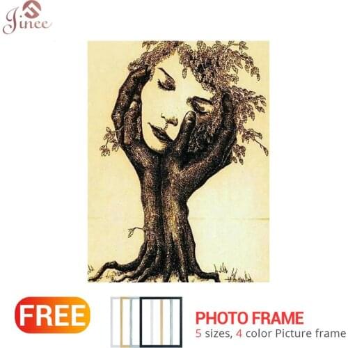 Framed 5D DIY Full Drill Women Face Tree Diamond Painting Handmade Embroidery Mosaic Abstract Diamond Painting