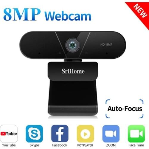 Srihome SH005 4K 8MP Webcam With Dual Microphone Auto Focus, USB Plug&Play For Vdeo Conference, Live Network,Distance Learning