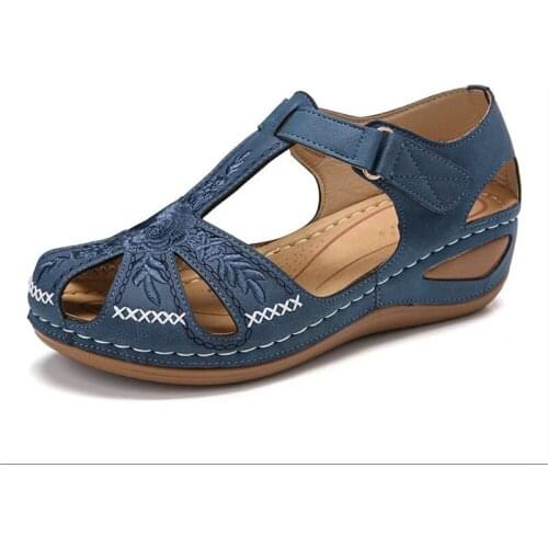 Womens Sandals 2021 Summer Rome Vintage Hollow out Wedges Platform Heels Ladies Shoes Hook Loop Embroidery Sewing Female Sandal