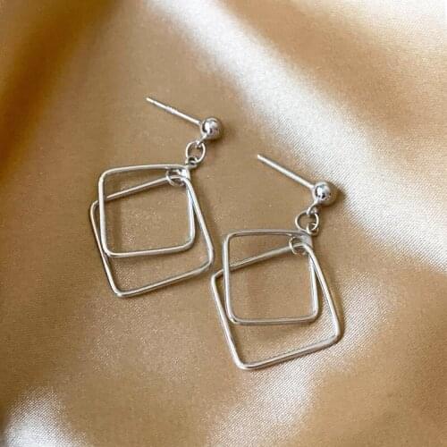 Luxury Fashion For women 925 Sterling Silver High Quality Crystal Geometric Square Earrings Wedding Party Stud Earrings Jewelry