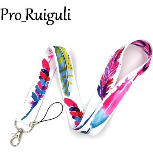 30pcs Colorful feathers Neck Strap Lanyards ID badge card holder keychain Mobile Phone Strap Gifts keyring couple key gifts