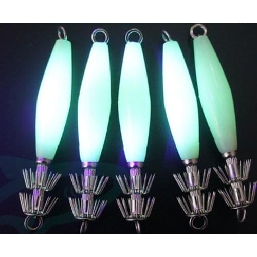 5pcs Luminous Squid Bait Hooks 10cm/15g Octopus Cuttlefish Glow Fishing lure Noctilucent Attract Fish Jig Boat Pesca Double hook