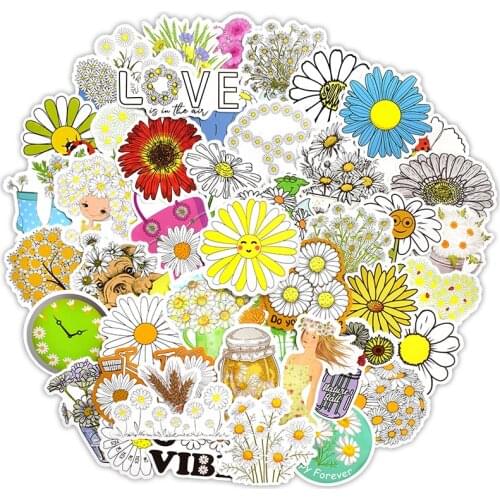 50 Pcs Flowers Daisy Wall Stickers for Girls Fashion VSCO Style Room Decoration Sticker Laptop Phone Refrigerator Car Home Decor