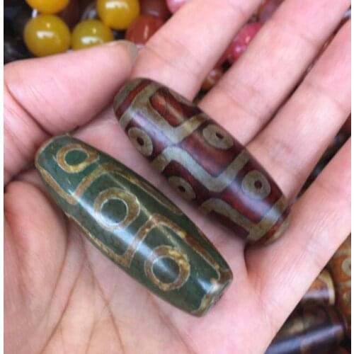 Free shipping 16*49mm tibetan prayer worry dzi bead old stone 9 eye amulet gzi antique tibet