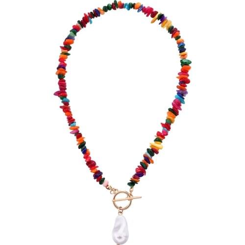 Boho Natural Stone Beads Choker Baroque Pearl Toggle Clasp Initial Letter Necklace For Women Irregular Jewelry Necklace