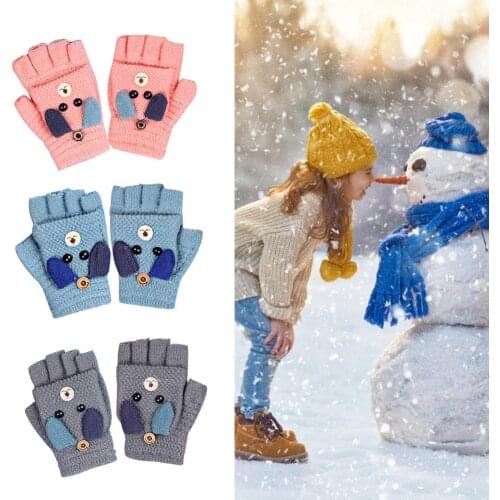Wool Winter Children Skiing Gloves Warm Knitted Stretch Elastic Half Finger Gloves For Children Outdoor Warm Fingerless Gloves
