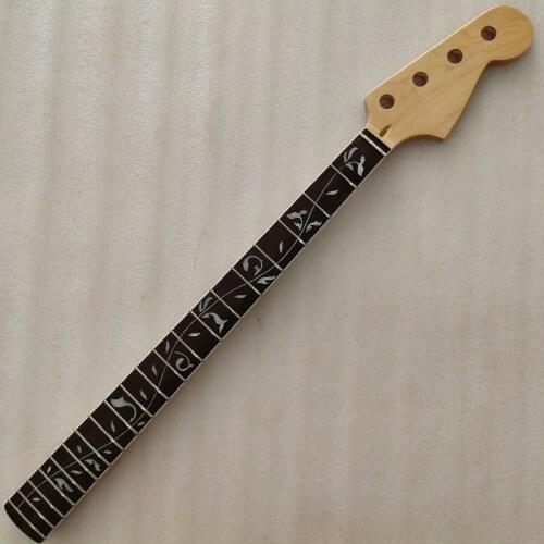 Maple 20 Fret J Bass Guitar Neck replacement 4 string rosewood fingerboard vine inlay gloss