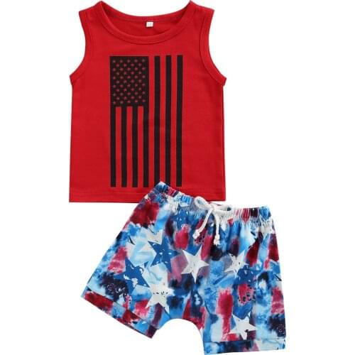 Citgeett Summer Independence Day Infant Baby Boys Clothes Sets 2pcs Sleeveless Striped Vest Tops Star Tie Dye Shorts Clothes Set