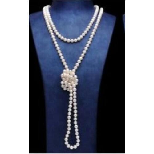 Beautiful Natural 7-8mm white cultured pearl necklace long 58"
