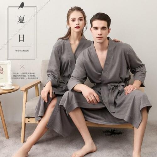 100% Cotton Toweling Waffles Robe Unisex Lovers Soft Bath Robe Men Lovers Couples Nightrobe Sleepwear Male Casual Home Bathrobe