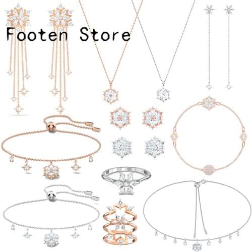 SWA Fashion Ladys Jewelry Magic Snowflake Series Jewelry Set Lady Earring Necklace and Bracelet Romantic Women Jewelry Gift