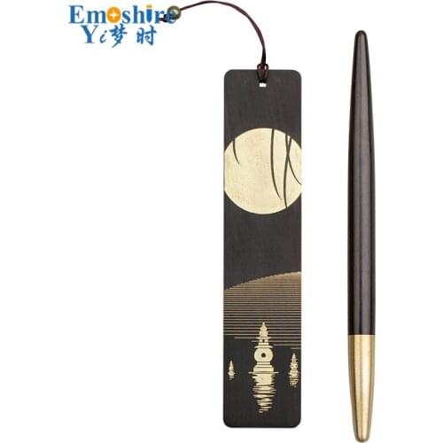 New Wooden Hollow Carving Antique Bookmarks Wooden Ballpoint Pen Bookmark Set Gift Pen Box Company Gifts Custom Logo P571