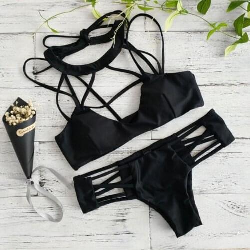 2019 New Bandage Bikini Sexy Bathing Suit Push Up Swimwear High Waist Swimsuit Beach Biquini Hot High Neck Swimwear High Waist