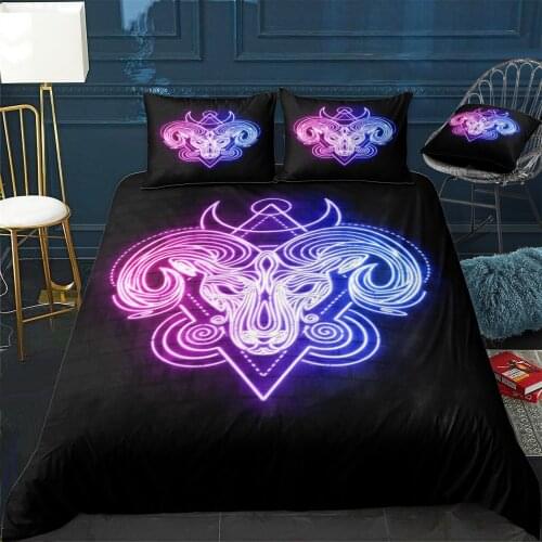 Aries neon sign Quilt Cover Pillowcase 3Piece Comforter Bedding Set With Pillow Case Single Double Duvet Cover Home Decora