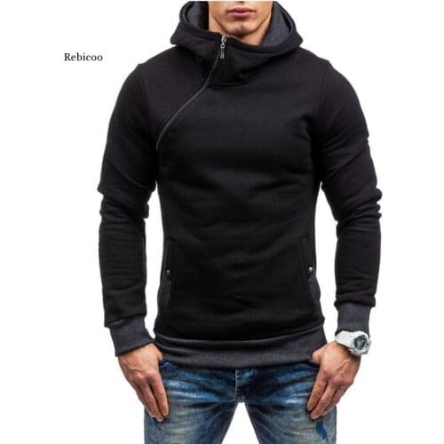 Autumn Mens Hoodies Sweatshirts New Slim and Thick Pullover for Male Diagonal Zipper Hoodie Sweatshirt
