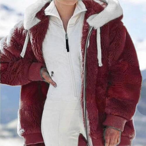 Women Plush Coat Winter Coat Solid Color All Match Hooded Women Loose Plush Zipper Coat Warm Plush Hooded Pockets Coat Women
