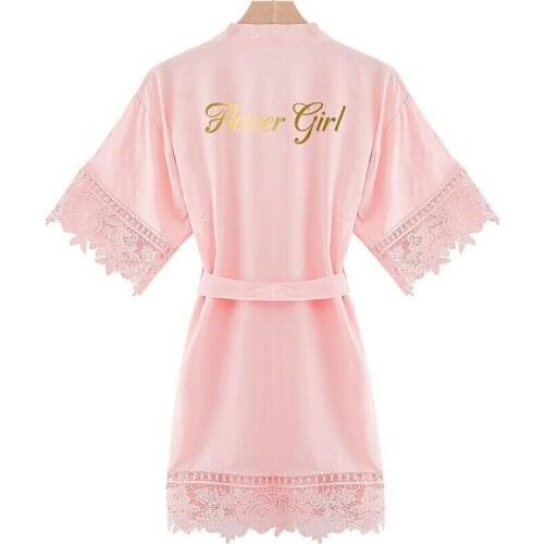 Personalized Custom Text Cotton Flower Girl Robes Lace Robe Flower Girls Robes Party Kids Child Sleepwear Bathrobe 10 Colors