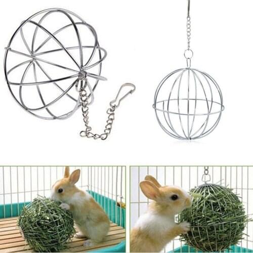 Hanging Metal Sphere Feed Dispense Exercise Hanging Hay Ball Guinea Pig Hamster Rabbit Pet Toy