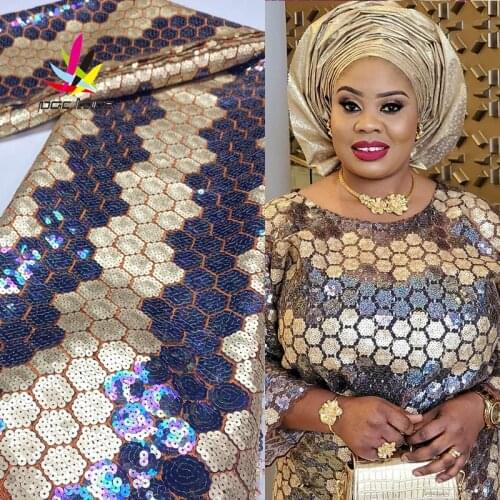 Beautiful sequence Nigerian sequins net lace 2020 high quality African tulle mesh Aso Ebi lace fabric for dress 5yards/lot