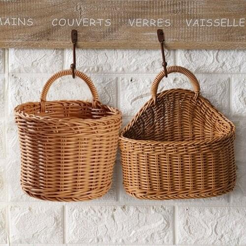 Hand-woven Baskets with Handle Storage Basket Woven Hanging Baskets Sundries Fruit Organizer Kitchen Living Room Decor
