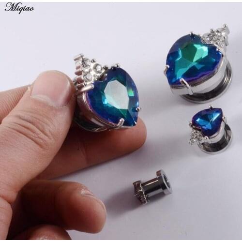 Miqiao 1 Pair Style Stainless Ear Earrings Steel Diamond-encrusted Pulley Auricle Heart-shaped Acrylic Blue Illusion