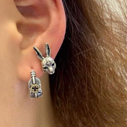 Retro Cross Bunny Earrings On-ear Earrings for Women Girls High Polished Earrings Statement Jewelry Gift N2UE