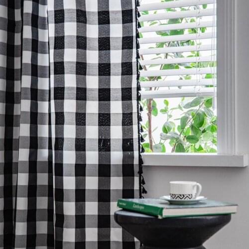 Modern Simple Black And White Red Lattice Tassel Side Cupboard Curtain Semi Blackout Study Curtain Bathroom Partition Curtain