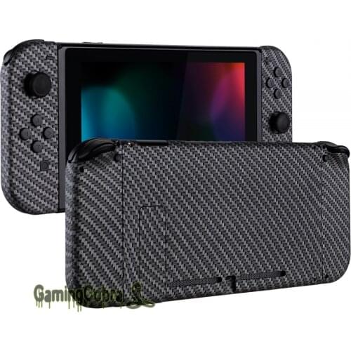 Black Silver Carbon Fiber Soft Touch Grip Console Back Plate, Controller Housing Shell with Full Set Buttons for Nintendo Switch
