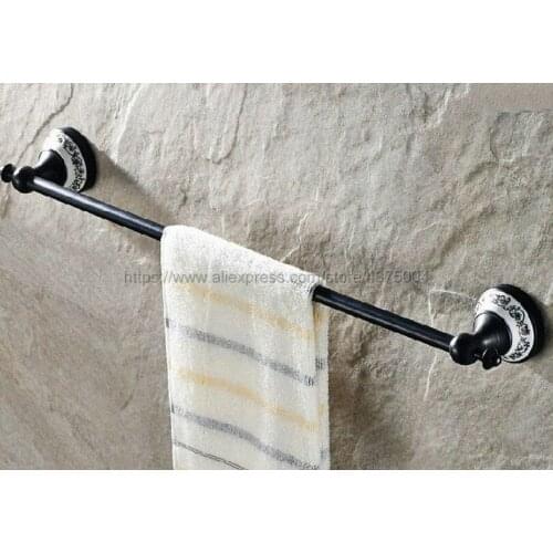 Towel Rack Single Towel Bar Wall Mounted Black Oil Rubbed Brass Towel Rail Retro Holder Bathroom Accessories Nba057