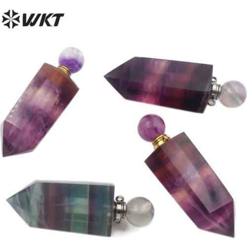 WT-P1473 New Arrival hexagona cube Perfume Bottle Pendant Natural Stone Pendant With Gold spirit quartz point perfume Pendant