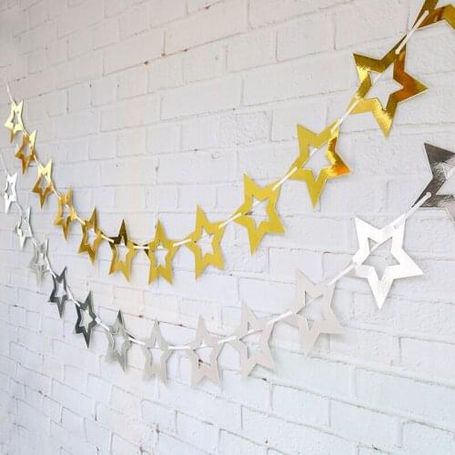 Bright Gold Silver Star Party Decoration Hollow Star Paper Garlands Wedding Decor Birthday Party Supplies Nursery Room Decor