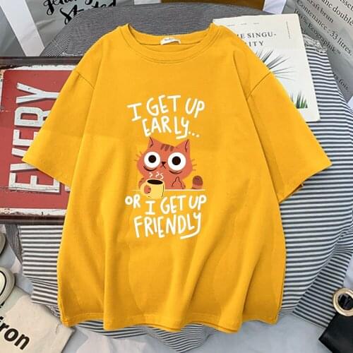 Get Up Friendly Cute Cat Womens T Shirt Summer 2021 Hot Sale T-Shirt Harajuku Loose Tshirt Street Creativity Fashion Women Tees