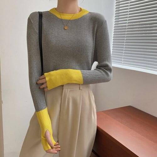 Korean Style Ladies Fashion Vintage Casual Blouse Long Sleeve O-Neck Wild Basic Tops Female Inner-Match Bodycon knitted Shirt