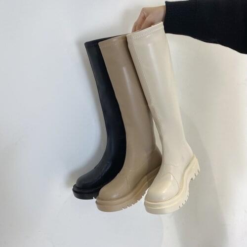 Women Boots Pu Leather Knee High Boots Women Shoes Woman Retro Punk Height Increasing Long Boots Lace Up Booties Mujer 2021