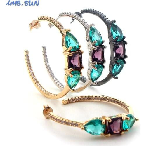 MHS.SUN Fashion Geometric Design Cubic Zircon Women Hoop Earrings Elegant Crystal Earrings For Female Jewelry Party High quality
