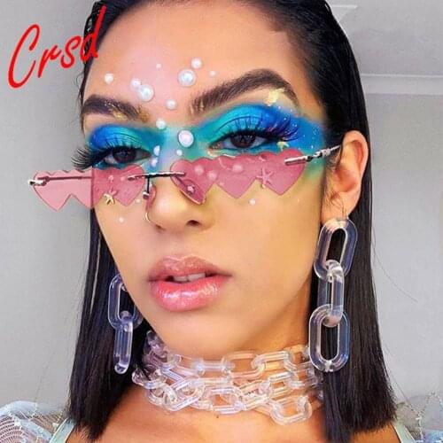 CRSD 2020 Fashion New Small Frameless Ladies Sunglasses Rectangular Punk Sun Visor Heart-shaped Unique Personality Retro Glasses