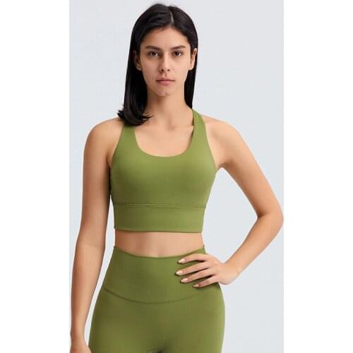 New Product Solid Color Double-sided Nylon Yoga Bra Sexy Triangle Beautiful Back Splicing Mesh Sports Underwear Women