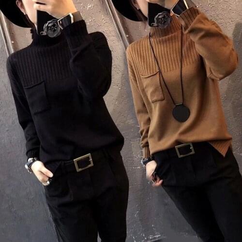 Winter and Autumn Korean Version of The New Loose Turtleneck Sweater Womens Pullover Knit Bottoming Shirt Black Top